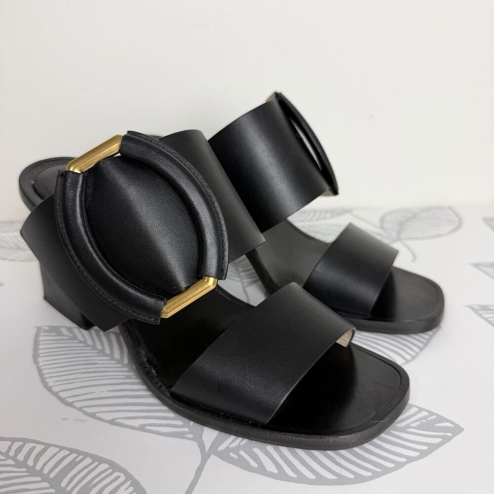 Banana Republic Ravello Black Leather Block Heel Sandals Shoes Women’s 6.5 Italy